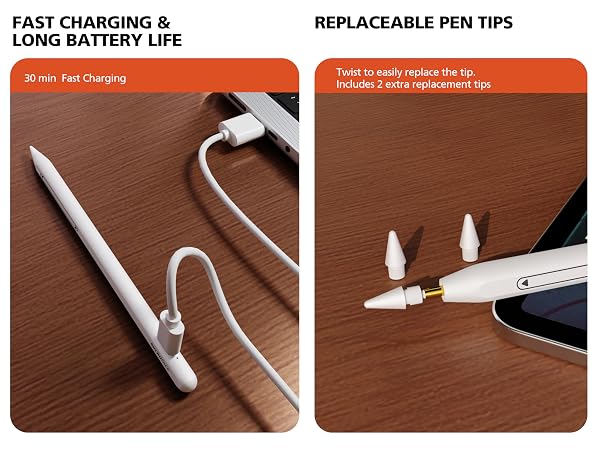 Long Battery Life & Replaceable Pen Tips