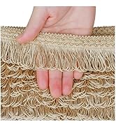 fenghuagwu 5 Yards Gold Lace Fringe Tassel Trim 1.8 Inch Wide Fibre Trim for Sewing Quilting Clot...