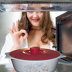 Red Silicone Lid in Microwave