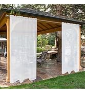 SpaceDresser Waterproof White Outdoor Sheer Curtains for Patio - 2 Panels Rod Pocket Indoor Voile...