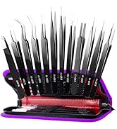Antonki 12 Pack Precision Tweezers Set, Point and Slant Metal Tweezer Kits for Craft, Soldering, ...