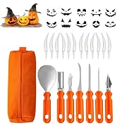 Pumpkin Carving Kit with 12PCS Halloween Pumpkin Teeth, Stainless Steel Sculpting Tools, Carving ...