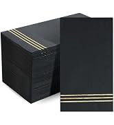 Stylish Black and Gold Napkins - 100 Disposable Black Paper Dinner Napkins for Bridal Shower, Gra...