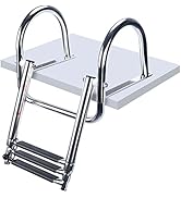 Marinebaby 3 Steps Pontoon Boat Ladder, Stainless Steel Folding Telescoping Rear Entry Inboard, H...
