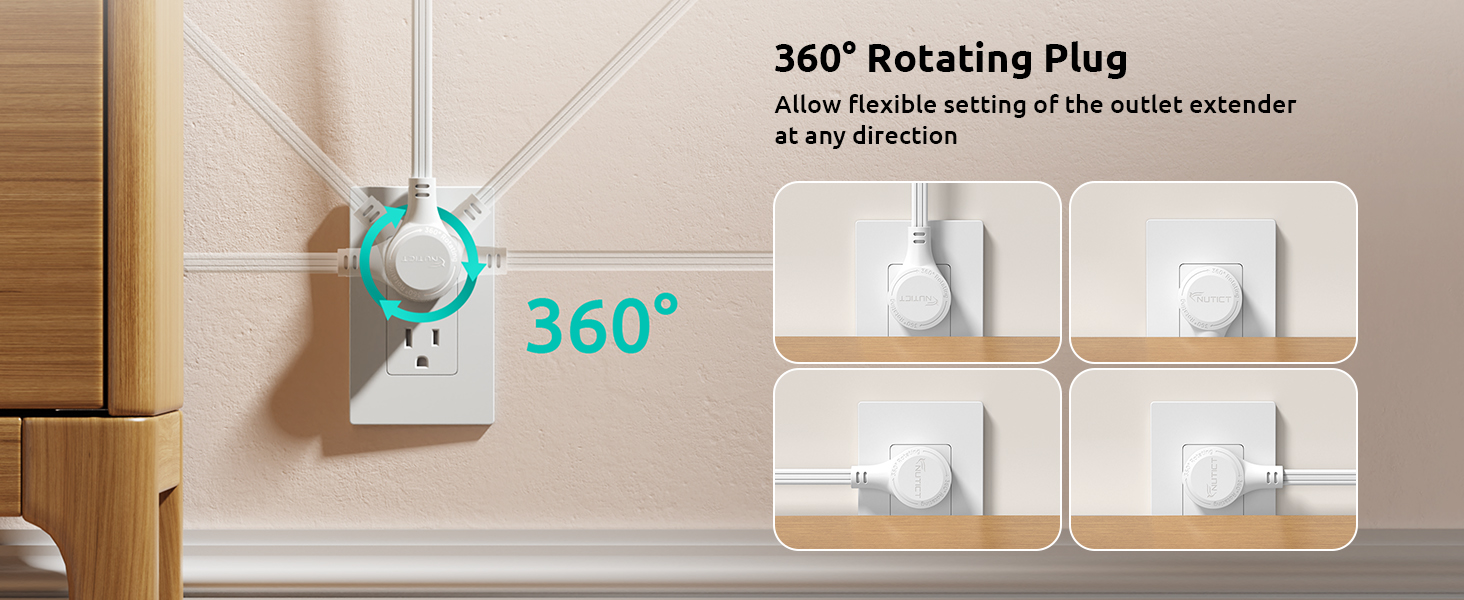 360° Rotating Flat Plug Power Strip