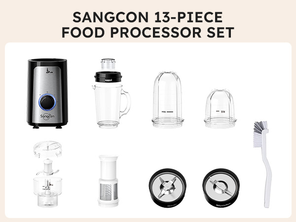 Sangcon 13-piece blender set with 47oz pitcher, 2.5-cup bowl, cups, blades and accessories