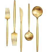 30-Piece Gold Silverware Set, Flatware Set for 6, Food-Grade Stainless Steel Cutlery Set, Include...