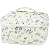 Large Travel Quilted Makeup Bag for Women,Big Floral Cotton Cosmetic Bag, Cute Coquette Aesthetic...