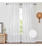 PONY DANCE White Sheer Curtains 96 inches Long - Living Room Window Treatments Natural Linen Blen...