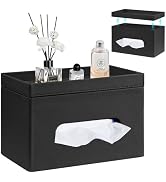 PU Leather Tissue Box Cover Rectangle with Detachable Storage Tray,Fits 230-Count Box Tall Rectan...