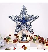 Christmas Tree Topper Star 10 inch Blue Glittering Hollow Wire Star Topper with Warm White LED Li...