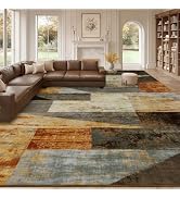 Mugorn Modern Geometric Living Room Rug, Soft Large 9x12 Area Rug | Distressed Multi Aesthetic Ro...