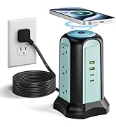 Power Strip Tower Wireless Charger, SUPERDANNY Surge Protector Tower, 10A 1080J Charger Station w...