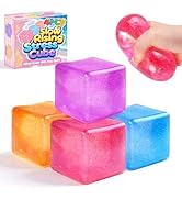4 Pack Big Ice Cube Squishy Toys, 4 Color Glitter Stress Cube Fidget Toys, 2.2 inch Sensory Squee...