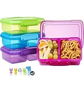 4 Pack Plastic Snack Containers for Kids Bento Boxs with 2 Compartments Travel Snack Container