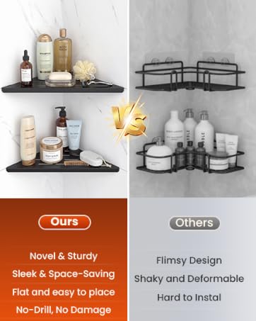 10" Black Corner Shelf for Bathroom