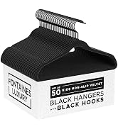 Fontaines Luxury Kid's Black Velvet Felt Non Slip Clothes Hangers 50 Pack - Ultra Slim & Space Sa...