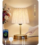 GOEBLESON Small Bedside Table Lamp, Touch Dimmable Table Lamp with USB Ports, Includes a 10-100% ...
