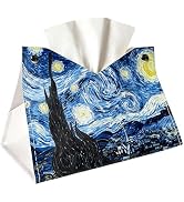Vintage Oil Painting Tissue Box Cover Holder, PU Leather Decorative Organizer for Tabletop, Bathr...