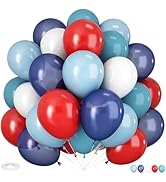 HILAVO Red Blue White Balloons, 60 PCS 12 inch Navy Light Blue Red and White Balloons for Basebal...