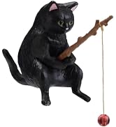 BWESOO Black Fish Tank Landscaping Cartoon Fishing Cat Ornaments Aquarium Accessories Household S...