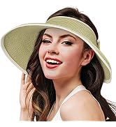Women’s Sun Visor Hat, Wide Brim Straw Visor Ponytail Summer Beach Roll-Up Hat