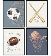 KDHTY Vintage Sports Nursery Decor Boys Bedroom Wall Art,Sports Posters for for Boy Bedroom,Socce...