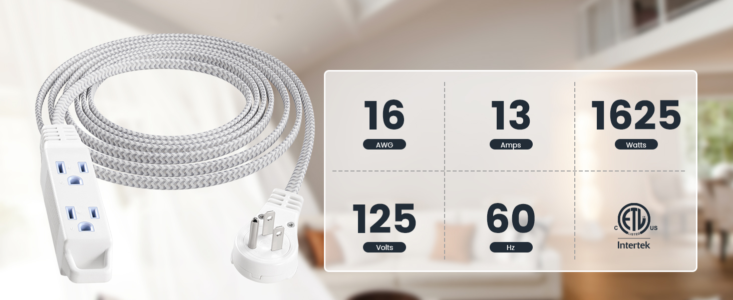 360° Rotating Flat Plug Extension Cord 10ft
