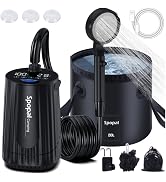 Portable Camping Shower - 10000mAh Rechargeable, 5-Speed with Collapsible Bucket with Handle 20L,...