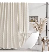 AmazerBath Farmhouse Shower Curtain, Beige Shower Curtain Boho, Rustic Woven Fabric Shower Curtai...