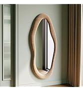 Honyee 55" x 24" Wall Mirror, Flannel Wrapped Wooden Frame Wavy Mirror, Irregular Mirror Hanging ...