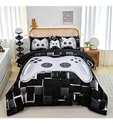 PERFEMET 6 Pieces Bed in A Bag Gamer Comforter Set Queen Size-Black White Game Console Bedding Se...
