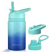Mininoo Kids Water Bottle with Straw, Insulated 12 oz Water Bottle for Kids with Straw Lid and Ch...