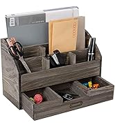 Rustic Wooden Office Desk Organizer 5 Compartment with 2 Drawer &Counter Home Tabletop Desktop Ma...