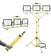 SKYWORLD Work Lights with Stand, 300W 30000 Lumen Three Head LED Work Light, Waterproof Portable ...