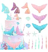16Pcs Mermaid Cake Topper Mermaid Tail Cake Decorations with Seaweed Shells for Sea Ocean Theme W...
