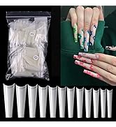 504 Pcs/bag Natural French Coffin False Nail Half Cover Extra Long C Curve Acrylic Extension Syst...
