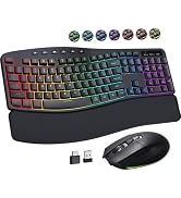 COLIKES Ergonomic Wireless Keyboard and Mouse Silent, Rechargeable Wave Keyboard with 15 Lighting...