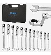 DISEN 12pcs Ratchet Wrenches Set Flex-Head, Extended Double Joints Long Metric Wrench Sets 8-19mm...