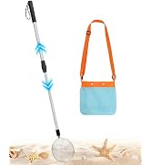 1 Pack Sand Sifter with Seashell Bags - 21.6"~33" Adjustable Shark Tooth Sifter for The Beach Sea...