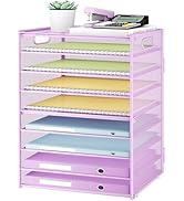 SUBEKYU 9 Tier Paper Letter Tray Desk Organizer with Handles - Purple Metal Mesh File Holder Pape...