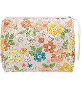 PAZIMIIK Cotton Makeup Bag for Women Large Quilted Travel Cosmetic Pouch Girls' Make Up Organizer...