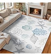 5x7 Area Rugs for Bedroom Coastal Rug Washable Non Slip Stain Resistant Carpet for Living Room Conch