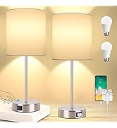 Dott Arts Set of 2 Touch Control Table Lamps with 2 USB Ports & AC Outlet Modern Beside Nightstan...