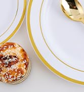 125 Count Gold Plastic Plates Include 25 Plastic Dinner Plates 25 Disposable Dessert Plates & Gol...