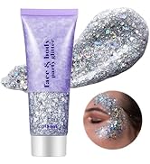 Go Ho Silver Body Glitter,Body Glue Silver Face Paint Glitter Makeup,Holographic Chunky Glitter,E...