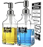 JASAI 2Pack Antique Design Glass Soap Dispenser with Rust Proof 304 Stainless Steel Pump, Refilla...