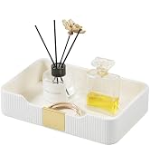 Cretkhp Valet Tray Desktop Storage Organizer, PU Leather Catchall Bedside Vanity Tray with Brass ...