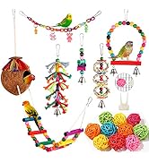 Bird Toys Bird Parakeet Swing Chewing Hanging Toys Climbing Ladder Coconut Bird Cage Toys Suitabl...