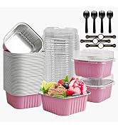 OBXMLFY Mini Cake Pans With Lids And Spoons 5 oz 50 Pack Individual Small Cake Aluminum Foil Pans...